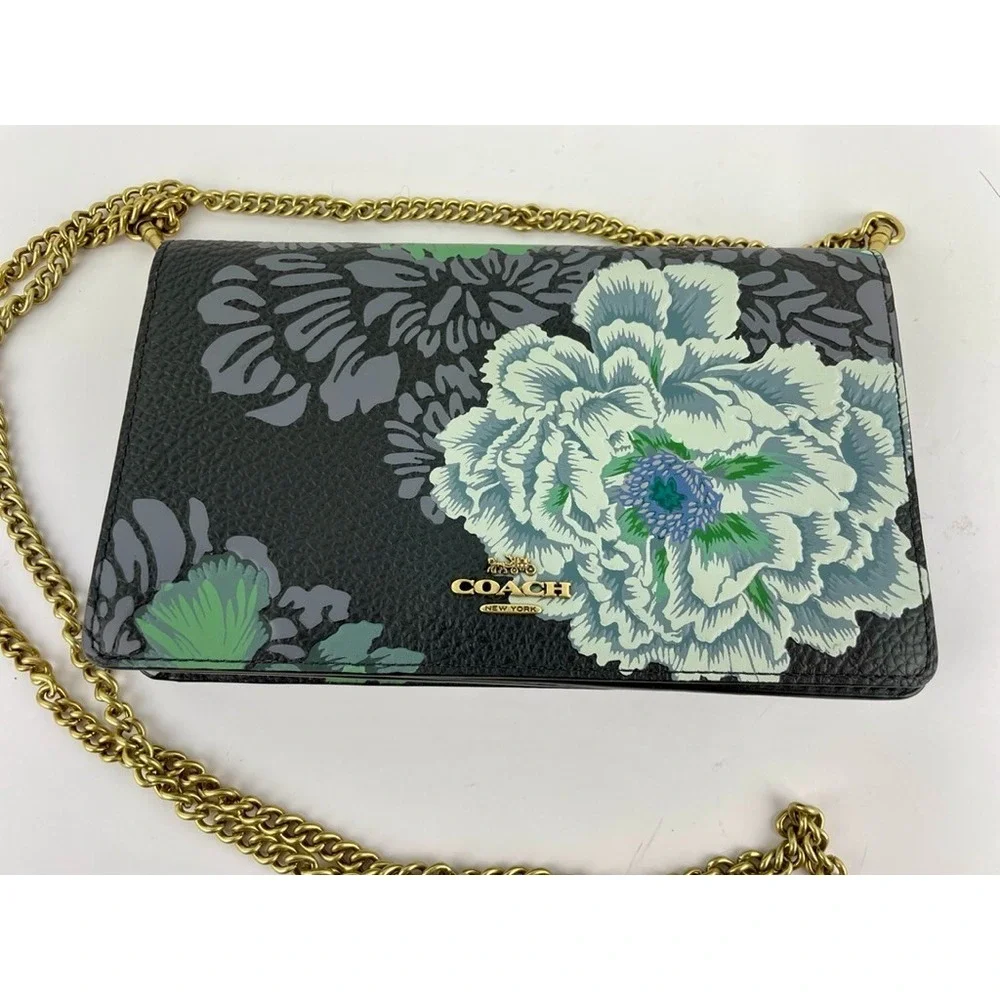 Coach New York x Kaffe Fassett Callie‎ Leather Foldover Clutch Chain Strap EUC
